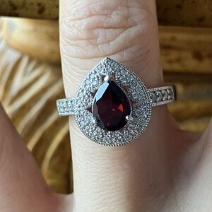 Natural Red Garnet Sterling Silver Ring Size 7